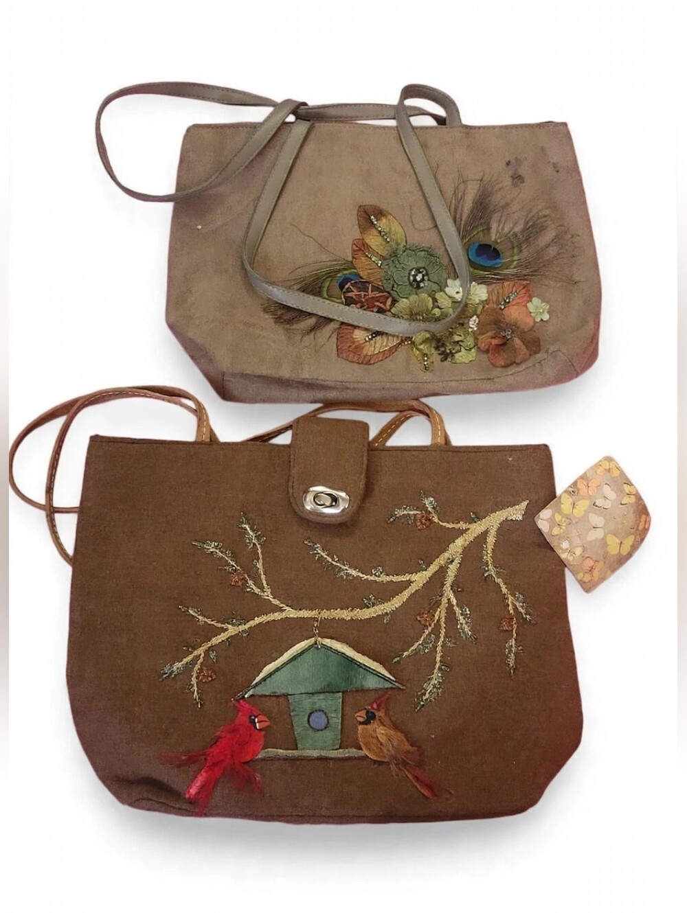 Vintage Cappelli Straworld Cottagecore Embroidered Handbags Lot Birdhouse Bag